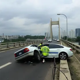 carro capota na ponte do Morumbi